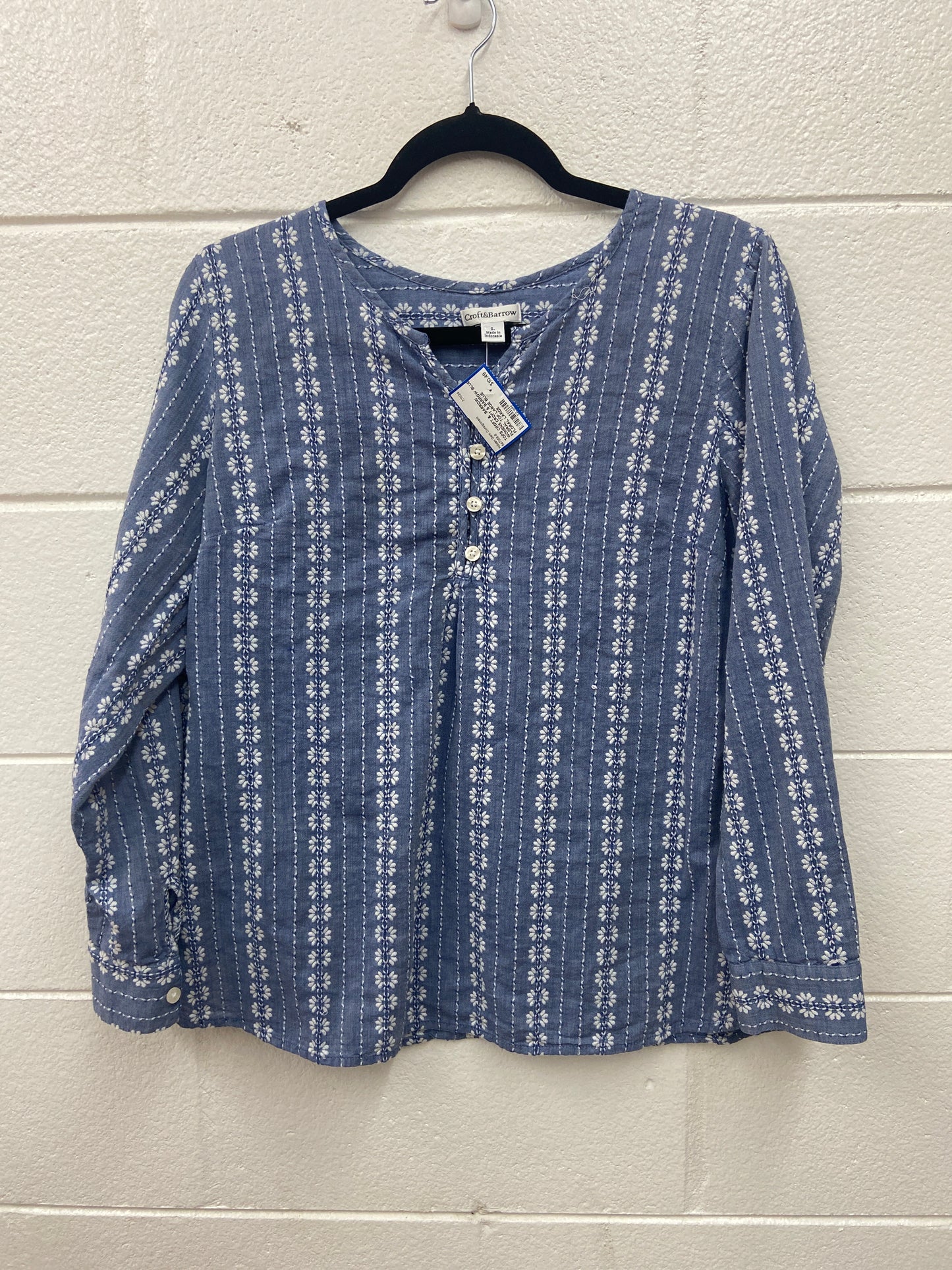 WOMENS CROFT & BARROW BLUE FLORAL TOP LARGE