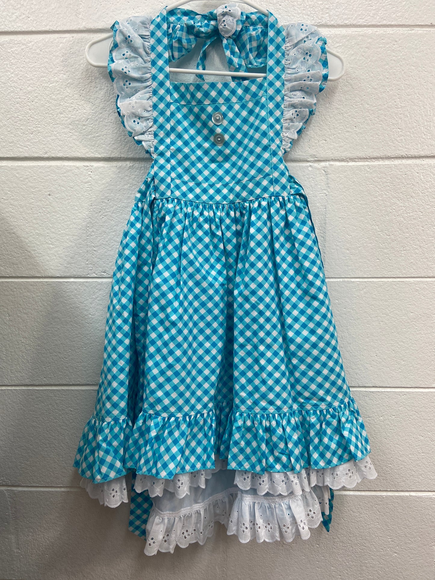 GIRLS BLUE PLAID RUFFLED DRESS 14
