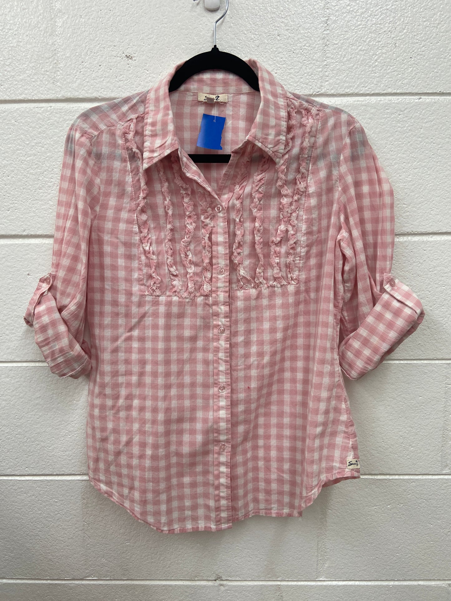 WOMENS SEVEN 7 PINK PLAID TOP LARGE