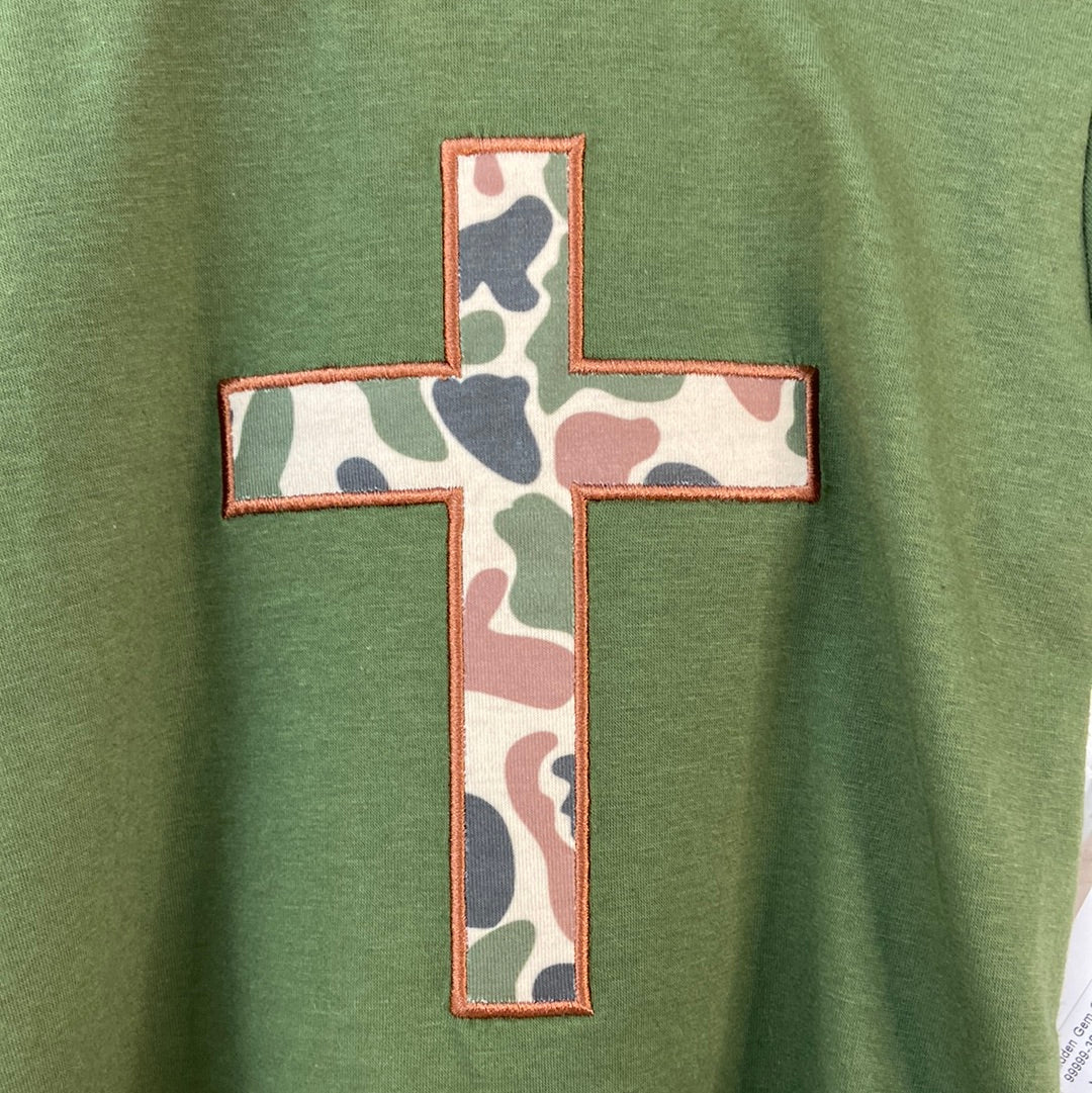 GREEN CAMO CROSS T SHIRT