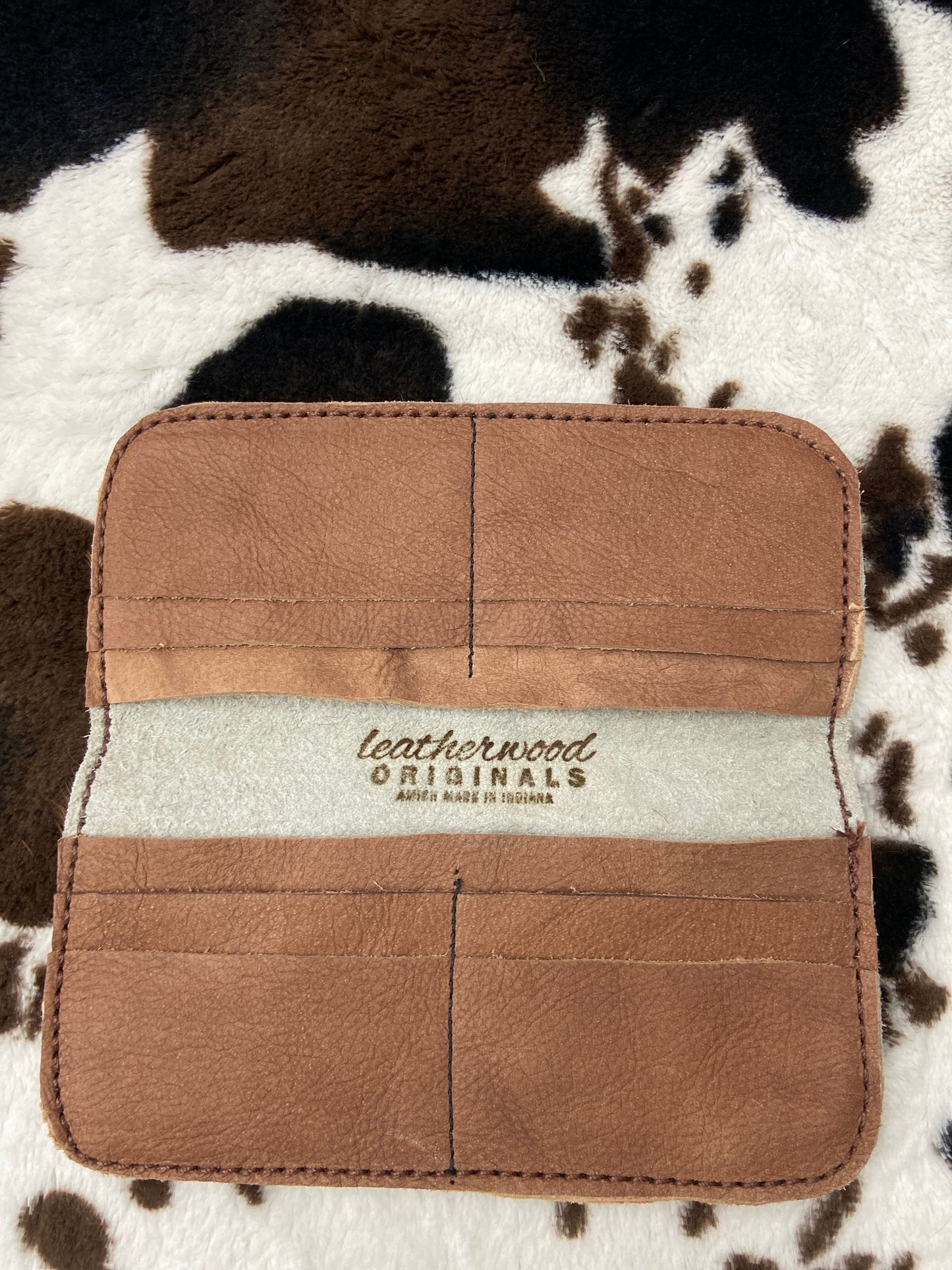 LEATHER WOOD COW HIDE BI FOLD BROWN WALLET
