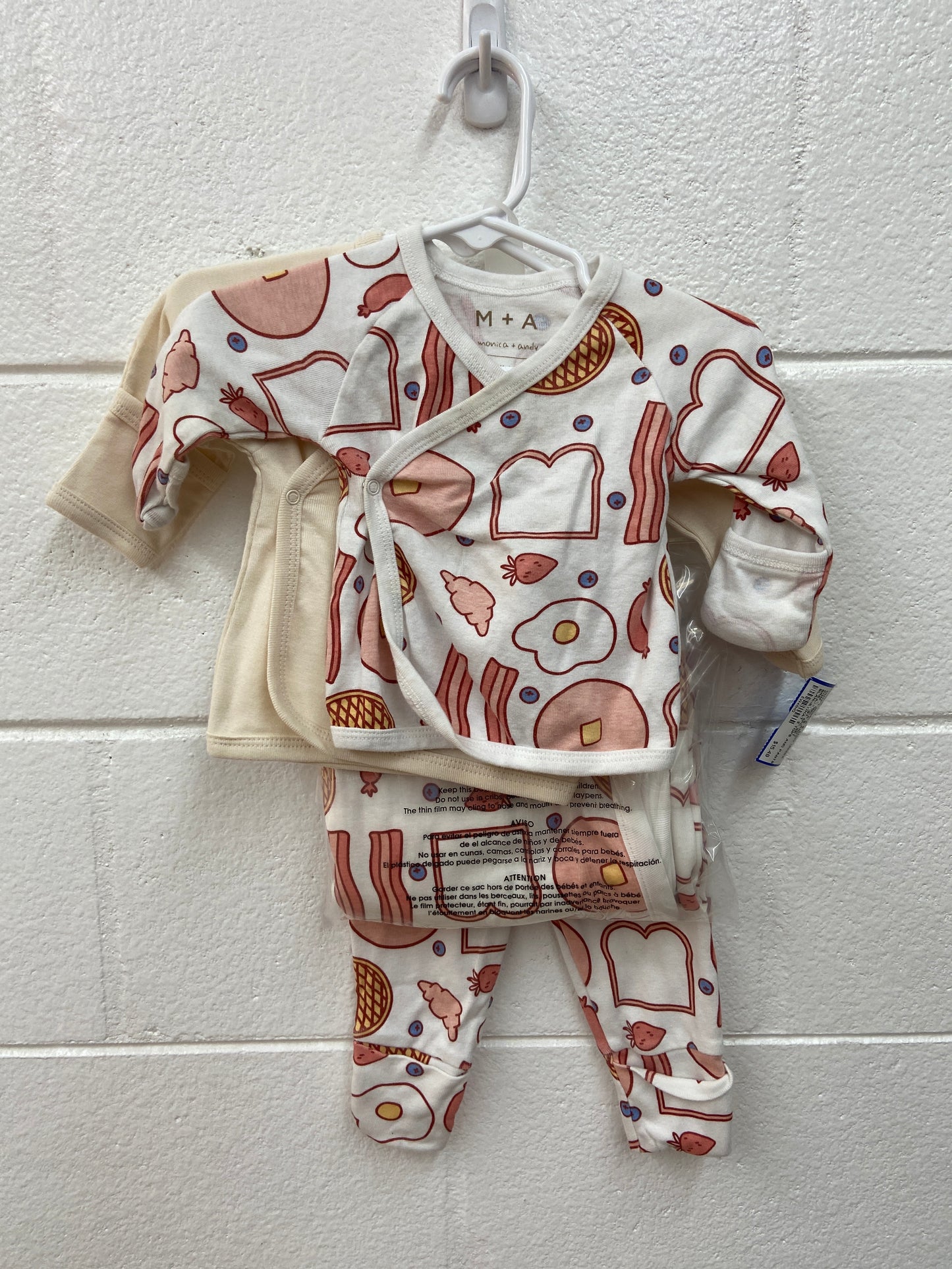 UNISEX 0/3M MONICA & ANDY BREAKFAST 5PC SET BLANKET/HAT 2 TOPS AND PANTS