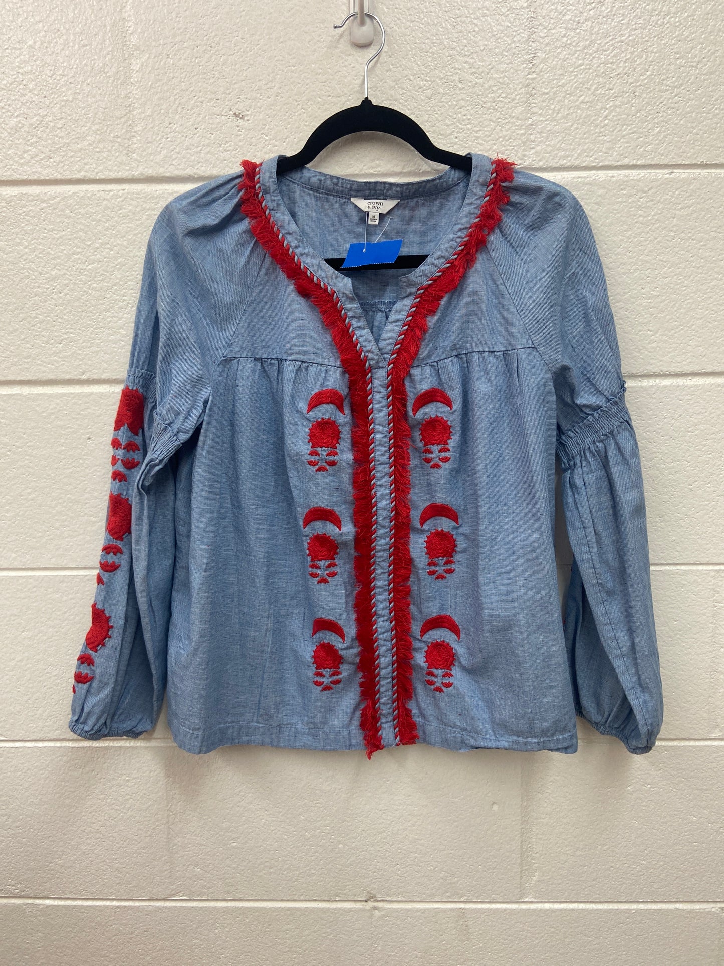 WOMENS CROWN & IVY BLUE AND RED TOP MED