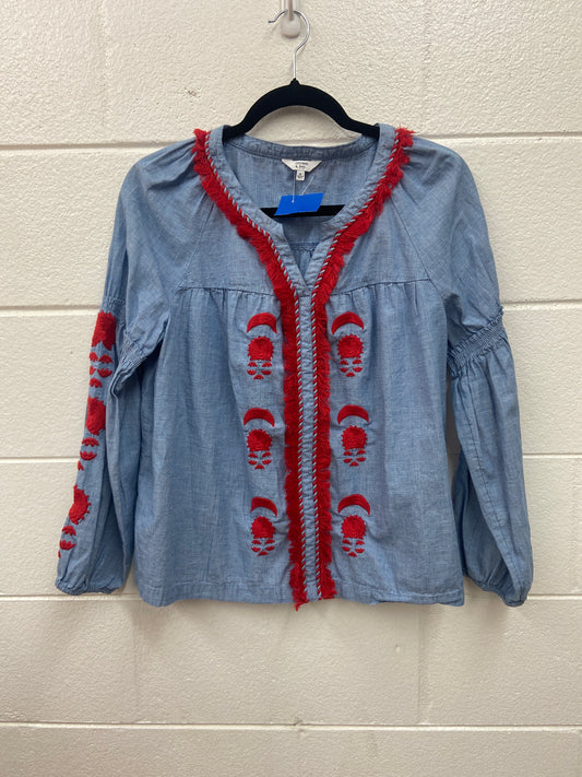 WOMENS CROWN & IVY BLUE AND RED TOP MED