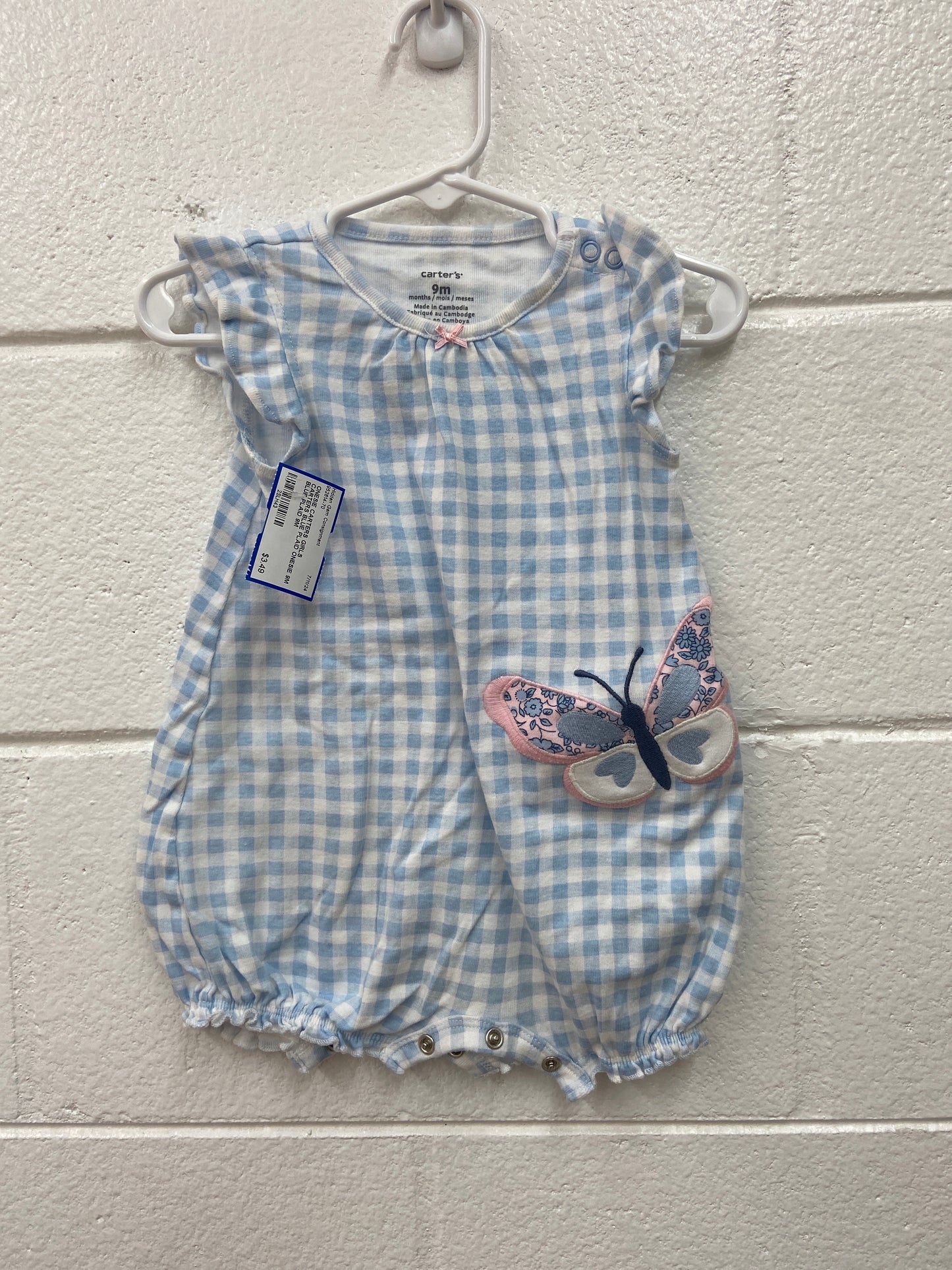 GIRLS CARTERS BLUE PLAID ONESIE 9M