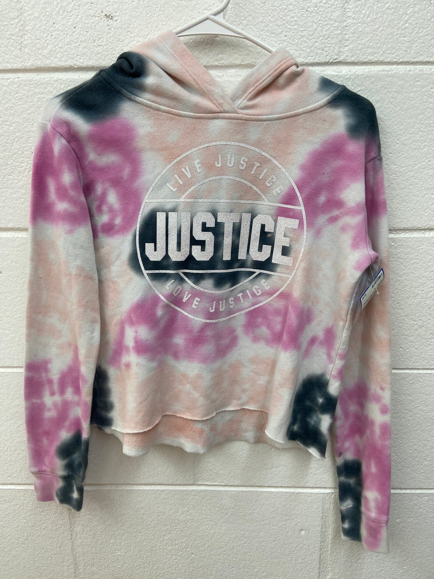 GIRLS SIZE 12 JUSTICE GLITTER CROP HOODIE