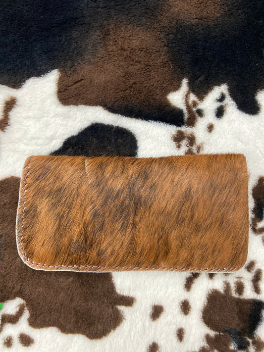 LEATHER WOOD COW HIDE BI FOLD BROWN WALLET