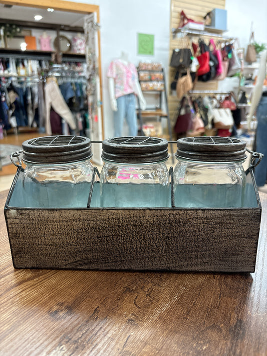 3 SET MASON JARS W/TIN HOLDER