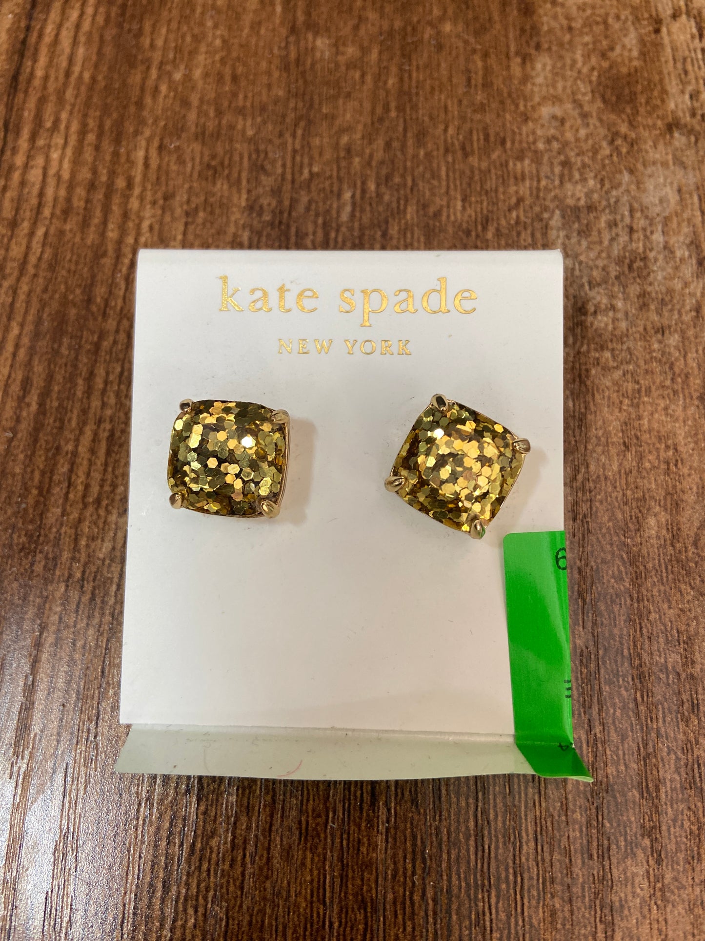 KATE SPADE SQUARE GOLD GLITTER STUD EARRINGS