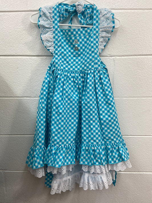 GIRLS BLUE PLAID RUFFLED DRESS 14