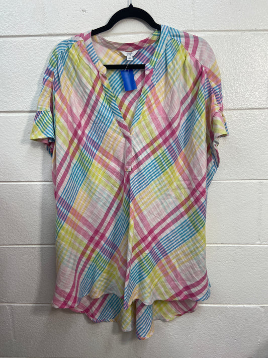 CROWN & IVY PINK PLAID TOP 2X