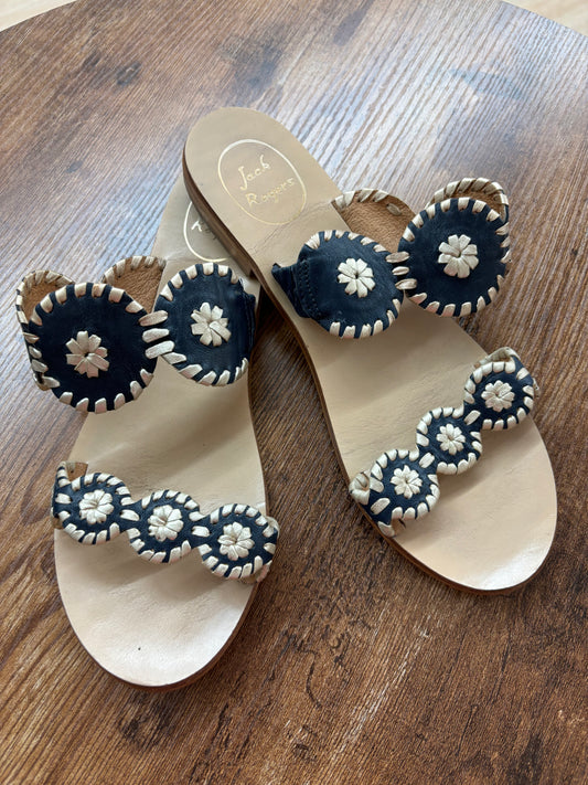 JACK ROGERS LAUREN NAVY BLUE SANDALS SIZE 8