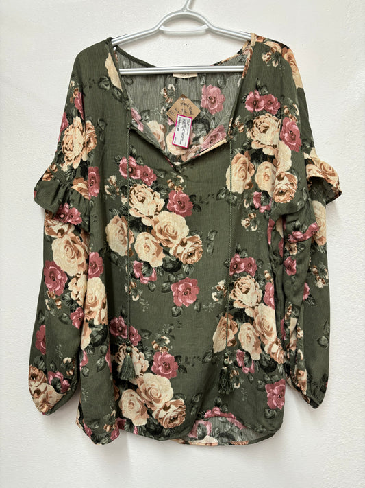 WOMENS ODDY GREEN FLORAL TOP 2XL