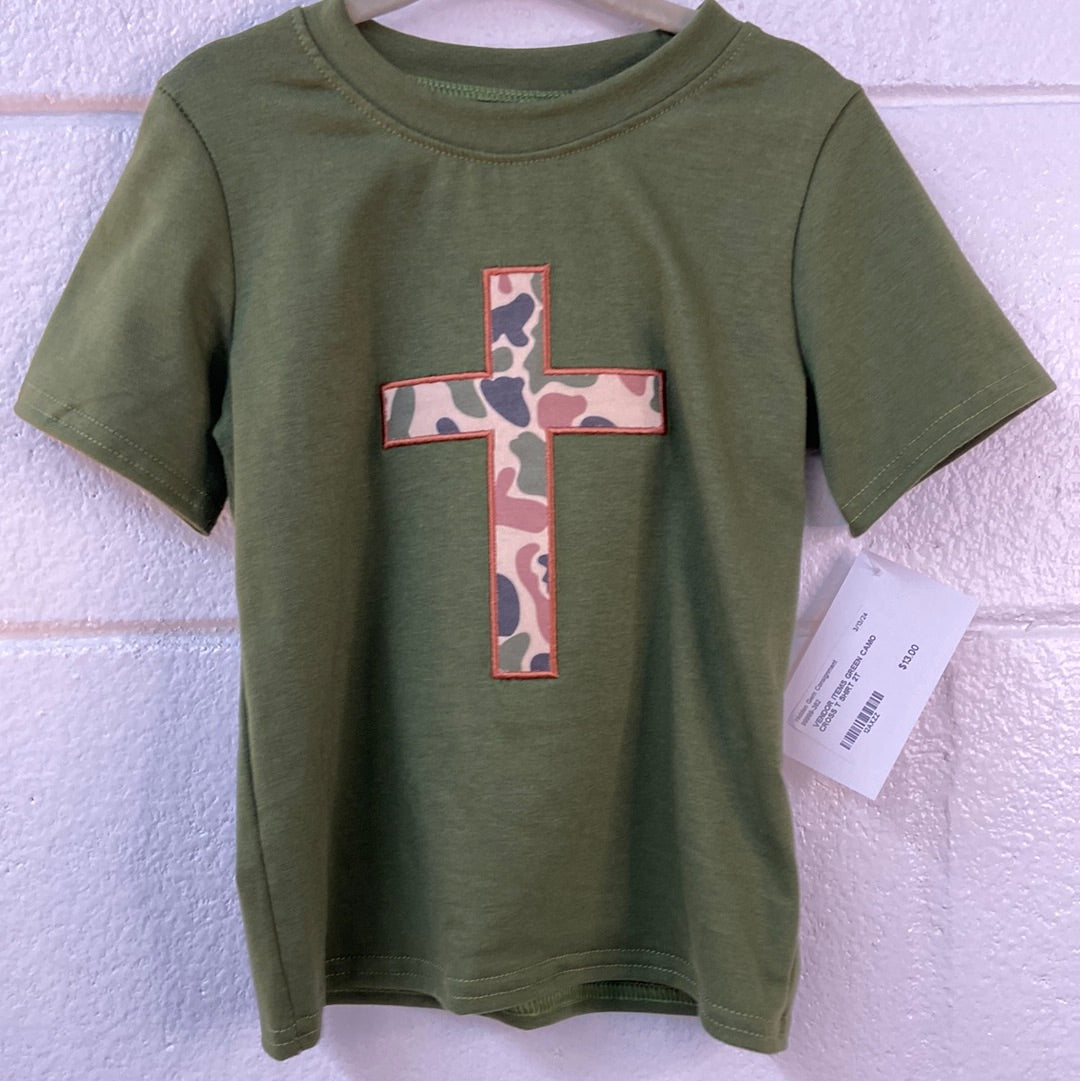 GREEN CAMO CROSS T SHIRT